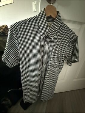 Men's Black & White Gingham Button-Down Shirt